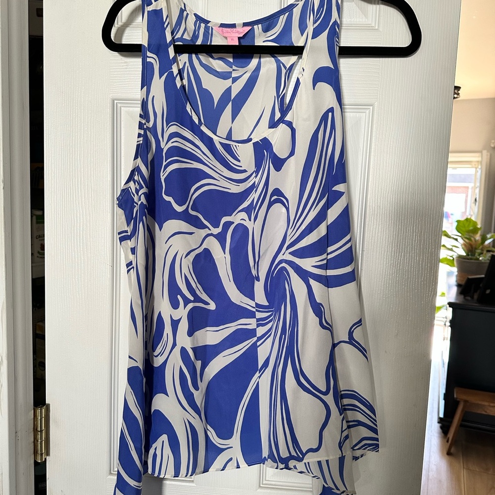 Lilly Pulitzer Silk Blue and White Floral Tank Top